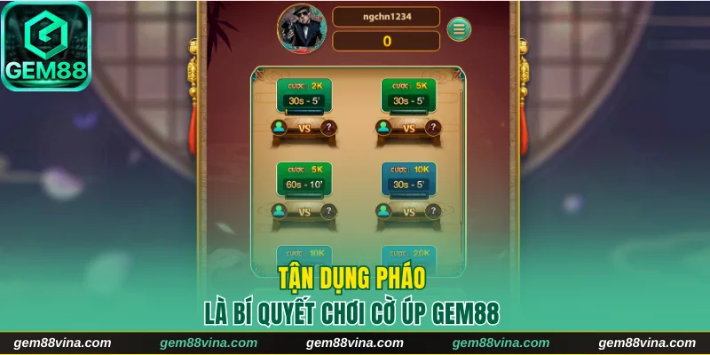 Tận dụng pháo là bí quyết chơi cờ úp Gem88 hiệu quả
